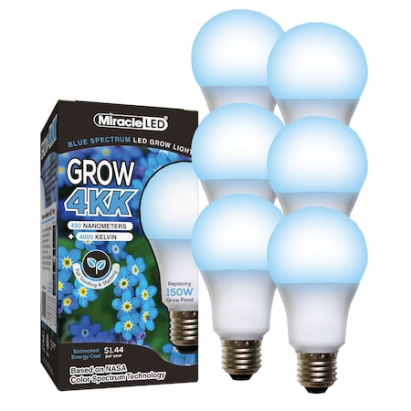 Miracle Led 4KK Pro-Pack Indoor Grow Light Bulb, 4000K Blue Spec. Replace 150W Grow Bulbs, 6PK 801859